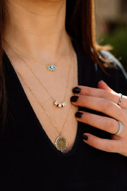 Alma: Halskette, Kompass Medaillon, 14 Karat Gold