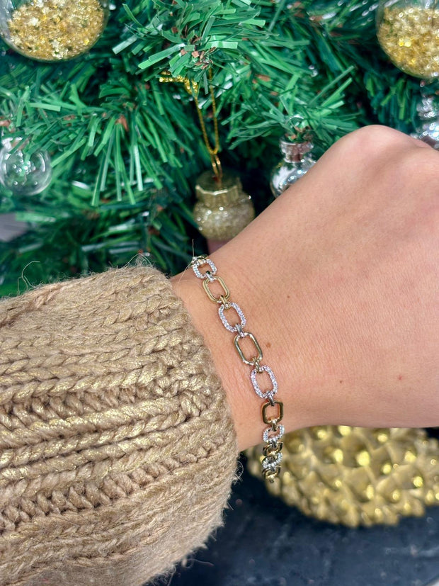 Armband: Paperclip, 14 Karat Gold, Diamanten