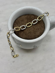 Armband: Paperclip, 14 Karat Gold, Diamanten