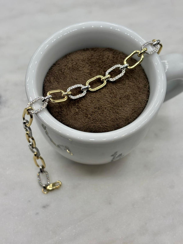 Armband: Paperclip, 14 Karat Gold, Diamanten