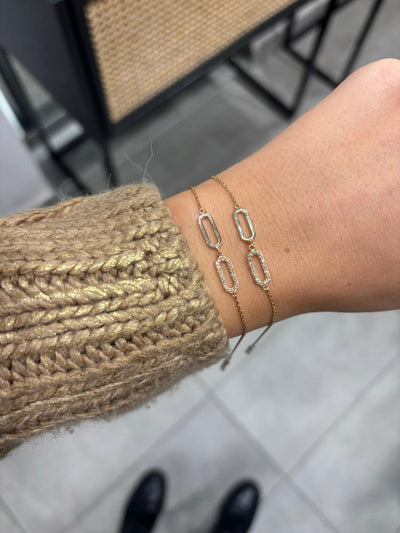 Duo Paperclip Armband: 14 Karat Gold, Diamanten