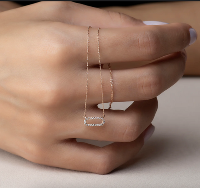 Paperclip Halskette: 14 Karat Gold, Diamanten