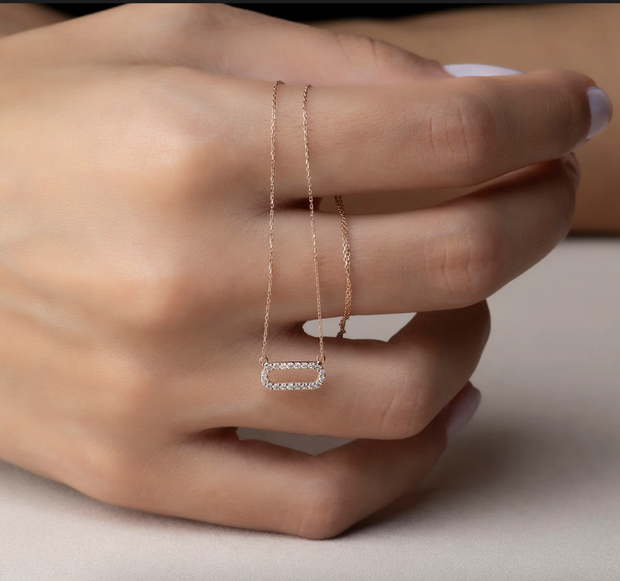 Paperclip Halskette: 14 Karat Gold, Diamanten