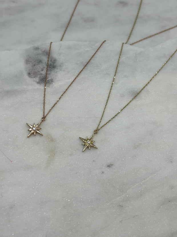 Nord Stern Halskette, 14 Karat Gold, Diamant