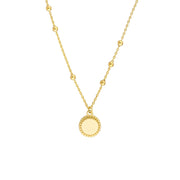 Franka: Perlen Halskette, Disk Charm, 14 KT Gelbgold