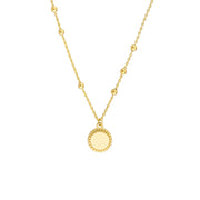 Franka: Perlen Halskette, Disk Charm, 14 KT Gelbgold