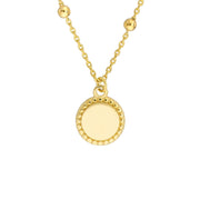 Franka: Perlen Halskette, Disk Charm, 14 KT Gelbgold