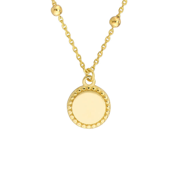 Franka: Perlen Halskette, Disk Charm, 14 KT Gelbgold
