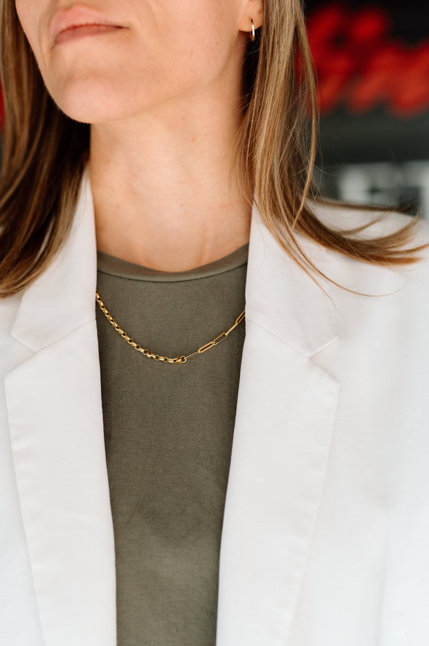 Half n Half: Halskette, Paperclip & Rolo Chain, 14 Karat Gelbgold