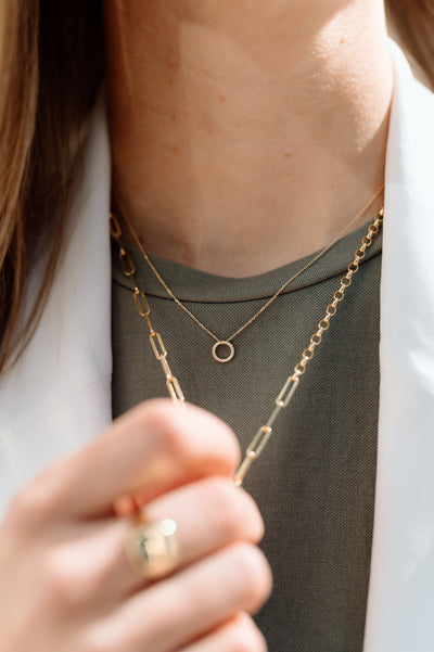 Half n Half: Halskette, Paperclip & Rolo Chain, 14 Karat Gelbgold