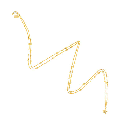 Starmoon: Halskette, Halbmond & Stern, 14 KT Gelbgold, Diamanten