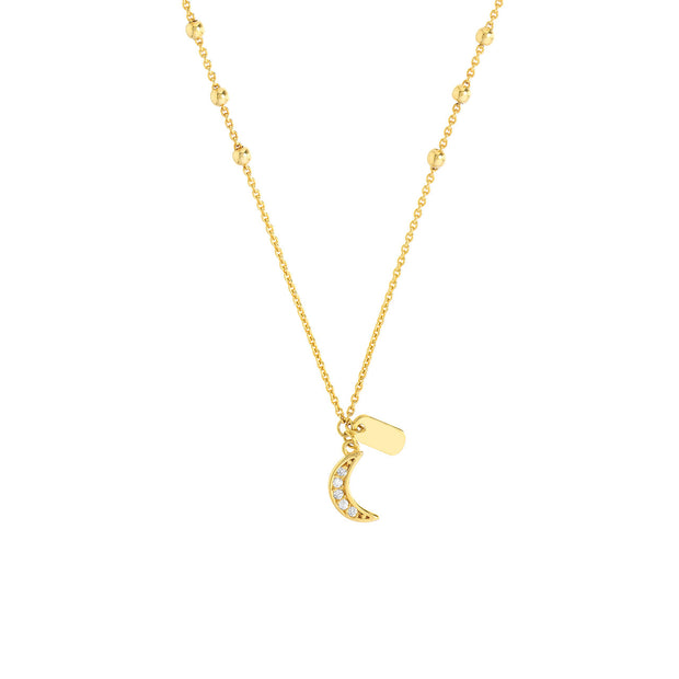 Starmoon: Halskette, Halbmond & Stern, 14 KT Gelbgold, Diamanten