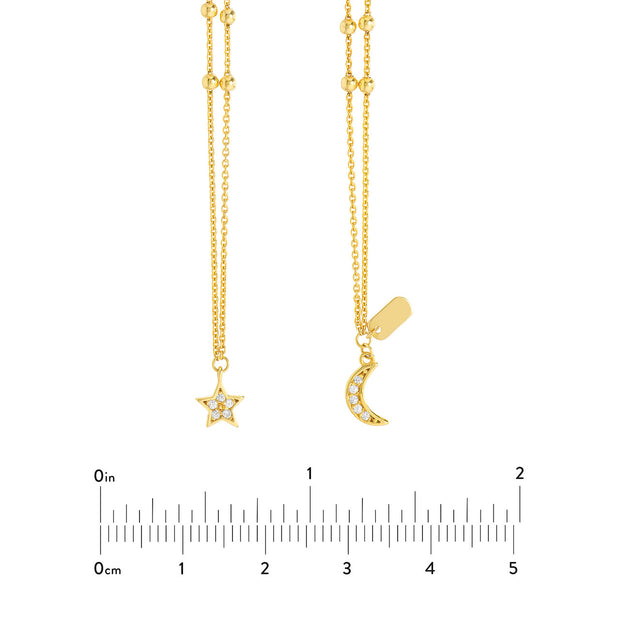 Starmoon: Halskette, Halbmond & Stern, 14 KT Gelbgold, Diamanten