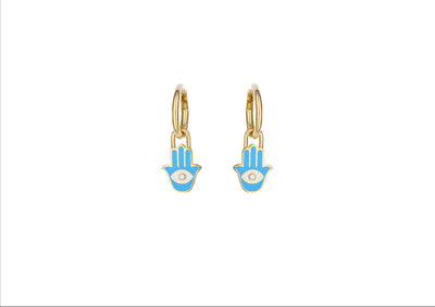 Hamsa Hoop: Ohrring, 18 Karat Gold, Diamant