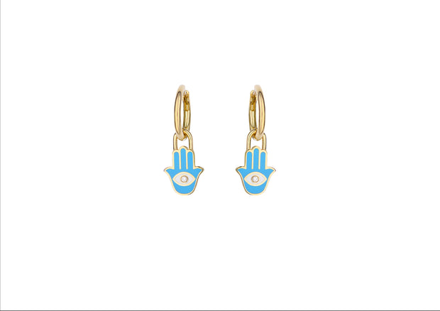 Hamsa Hoop: Ohrring, 18 Karat Gold, Diamant
