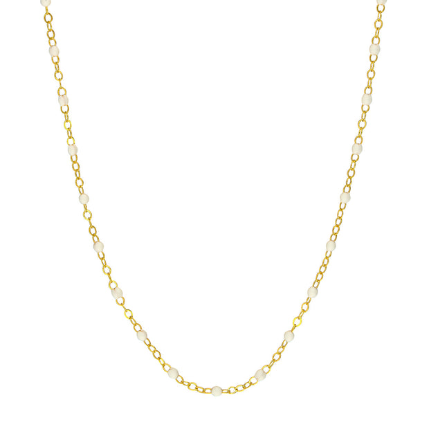 Lucky: Halskette, 14 Karat, Emaille, weiß