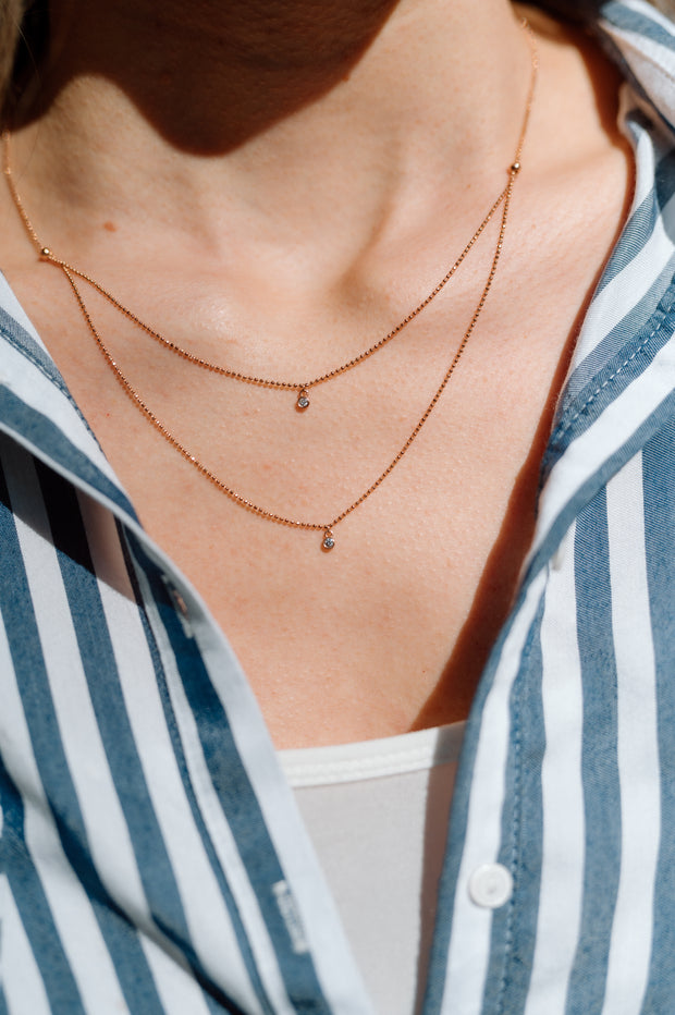 Patricia: Halskette, Double Layer, 14 Karat Gold, Diamanten