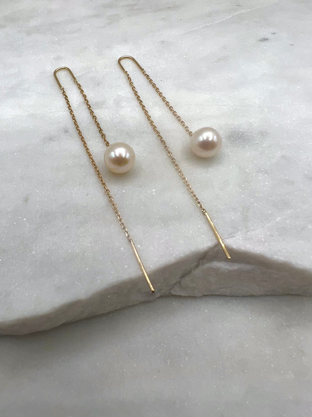 Perla: Ohrring, Pull-Through, 14 Karat Gold, Süßwasserperle