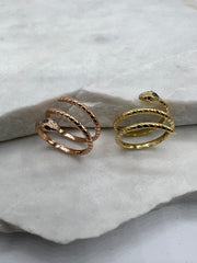Ring: Snake, Triple, 18 Karat Gold, Diamanten