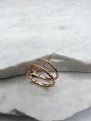 Ring: Snake, Triple, 18 Karat Gold, Diamanten