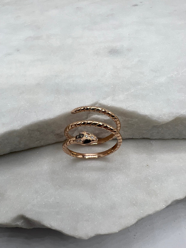 Ring: Snake, Triple, 18 Karat Gold, Diamanten