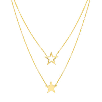 Stella: Halskette, Double Layer, Sterne, 14 KT Gelbgold