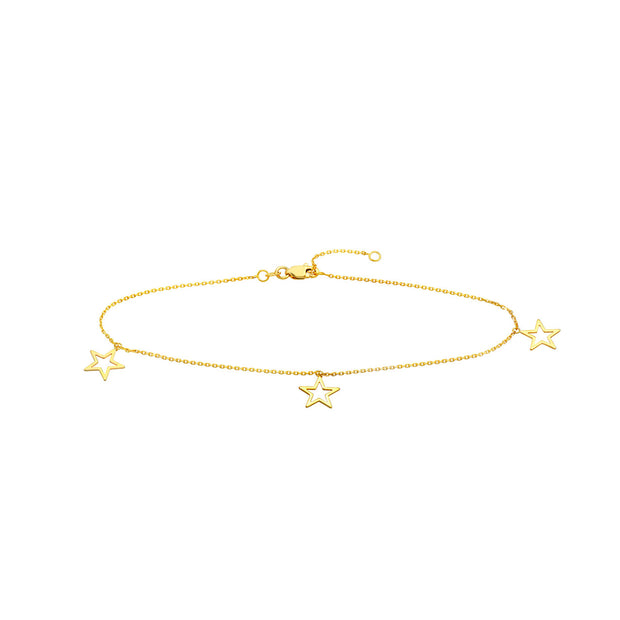 Star Trio: Fußkette, Sterne, 14 Karat Gold