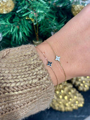 Lina: Flower, Black & White, 14 Karat Gold