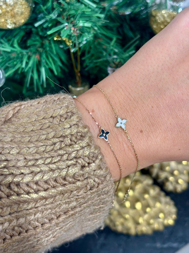 Lina: Flower, Black & White, 14 Karat Gold