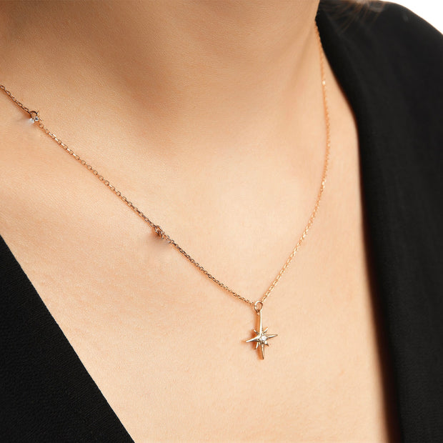 Nord Stern Halskette, 14 Karat Gold, Diamant