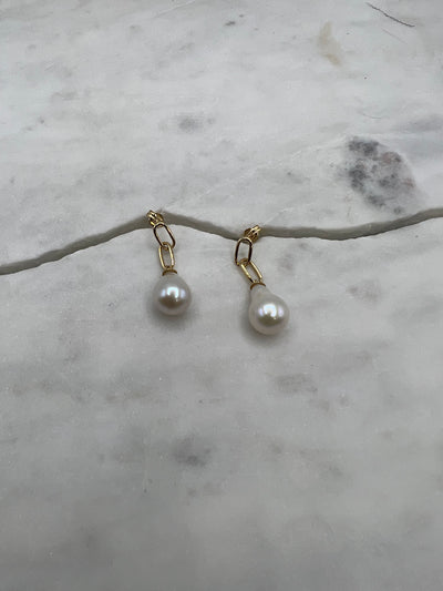 Ohrring, Perla, Paperclip, 14 Karat Gold, Süßwasserperle