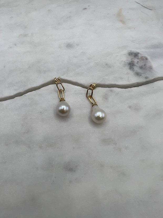 Ohrring, Perla, Paperclip, 14 Karat Gold, Süßwasserperle