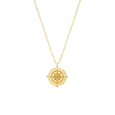 Alma: Halskette, Kompass Medaillon, 14 KT Gelbgold