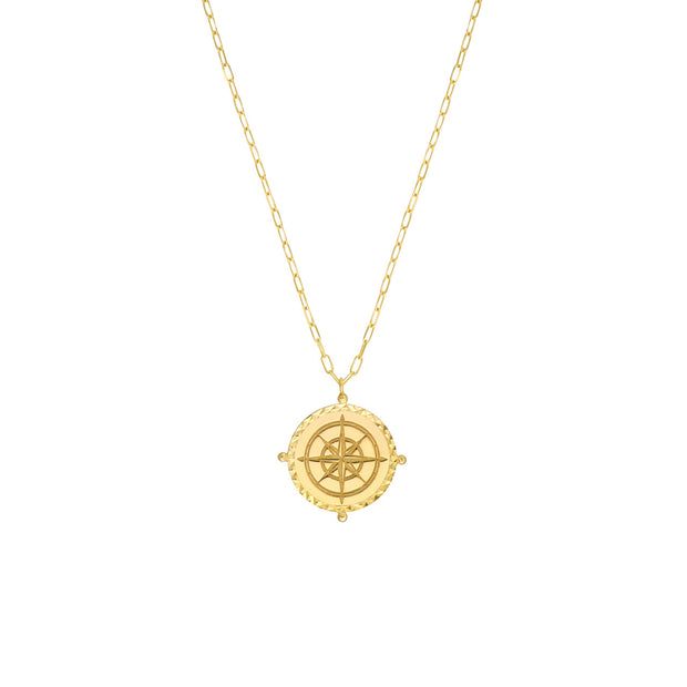 Alma: Halskette, Kompass Medaillon, 14 KT Gelbgold