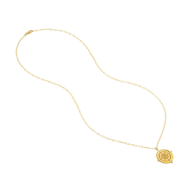 Alma: Halskette, Kompass Medaillon, 14 KT Gelbgold