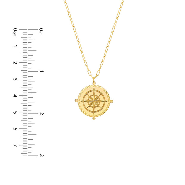 Alma: Halskette, Kompass Medaillon, 14 KT Gelbgold