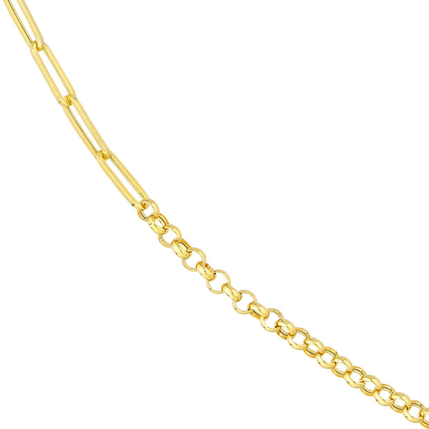 Half n Half: Halskette, Paperclip & Rolo Chain, 14 Karat Gelbgold