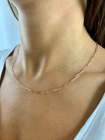 Carla: Halskette, Paperclip, 14 Karat Roségold