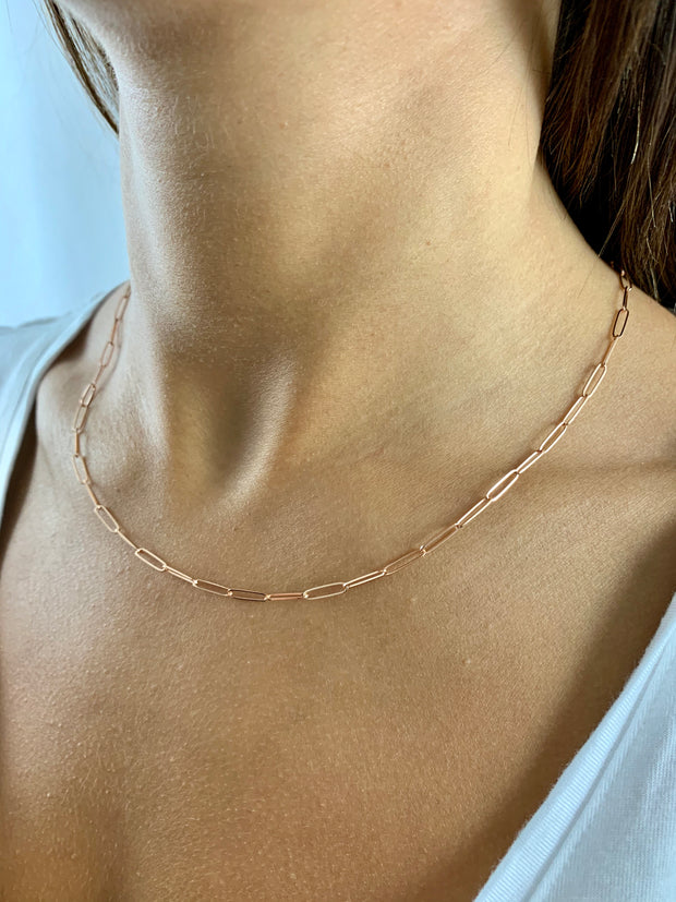 Carla: Halskette, Paperclip, 14 Karat Roségold
