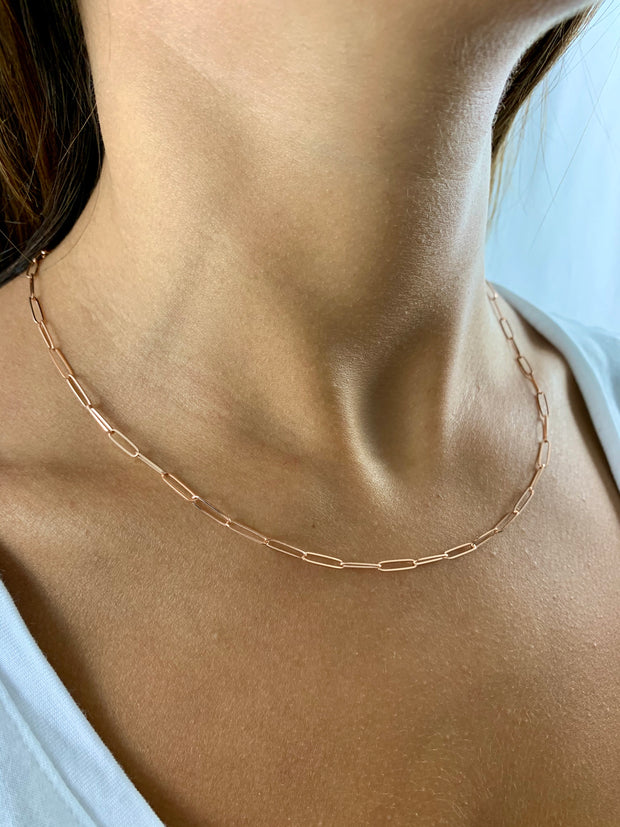 Carla: Halskette, Paperclip, 14 Karat Roségold