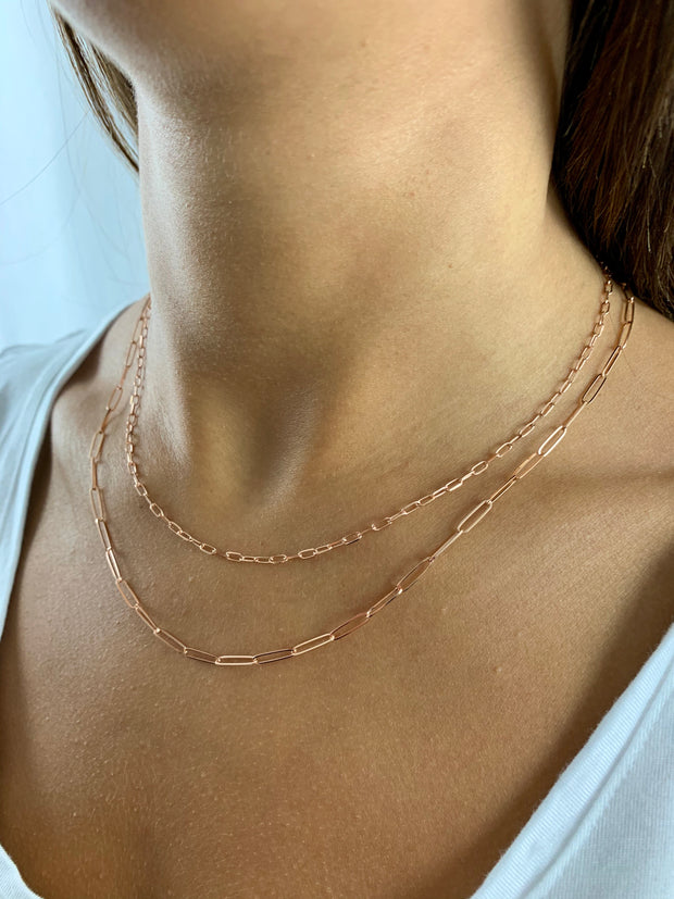 Carla: Halskette, Paperclip, 14 Karat Roségold