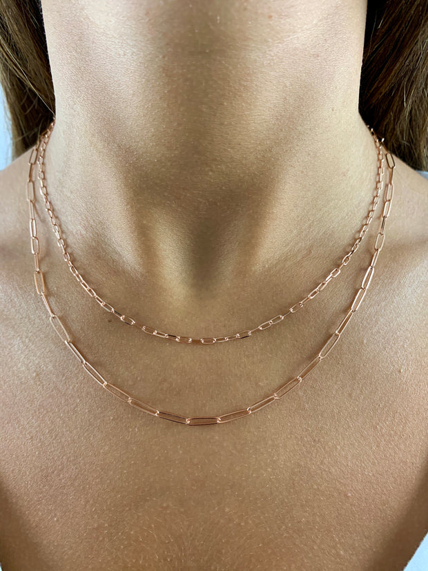 Carla: Halskette, Paperclip, 14 Karat Roségold