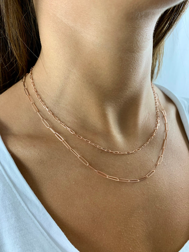 Carla: Halskette, Paperclip, 14 Karat Roségold