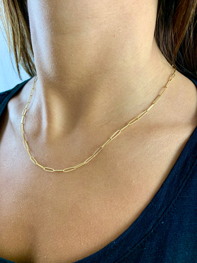 Carla: Halskette, Paperclip, 14 Karat Gelbgold
