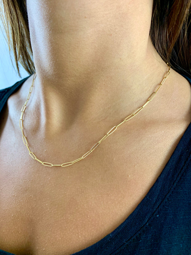 Carla: Halskette, Paperclip, 14 Karat Gelbgold