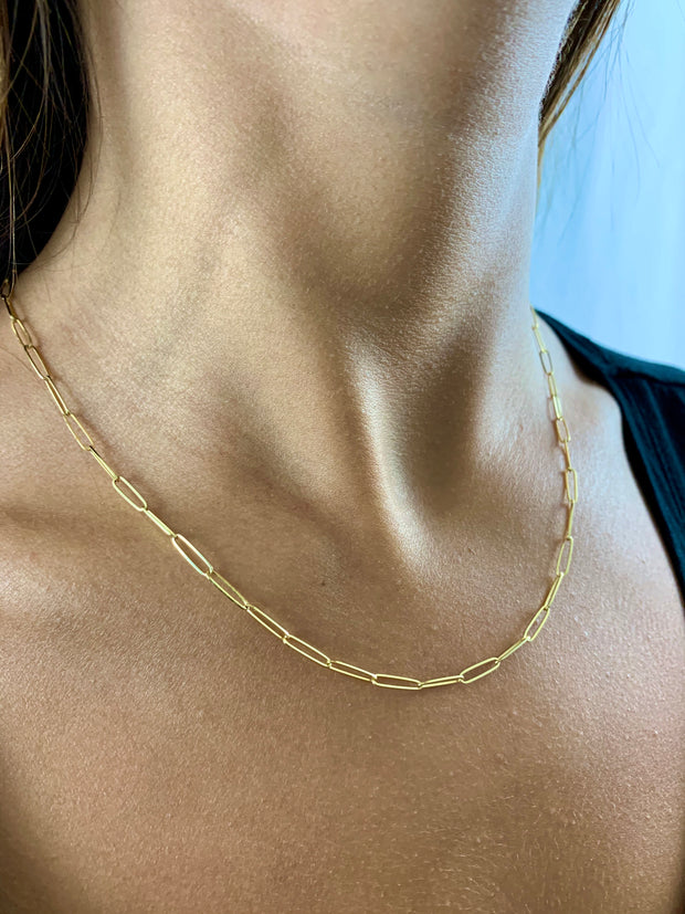 Carla: Halskette, Paperclip, 14 Karat Gelbgold