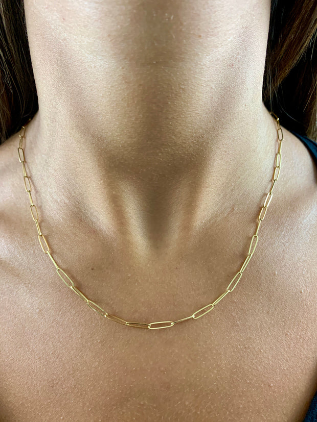 Carla: Halskette, Paperclip, 14 Karat Gelbgold