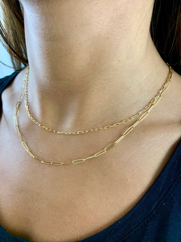 Carla: Halskette, Paperclip, 14 Karat Gelbgold