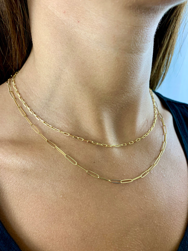 Carla: Halskette, Paperclip, 14 Karat Gelbgold