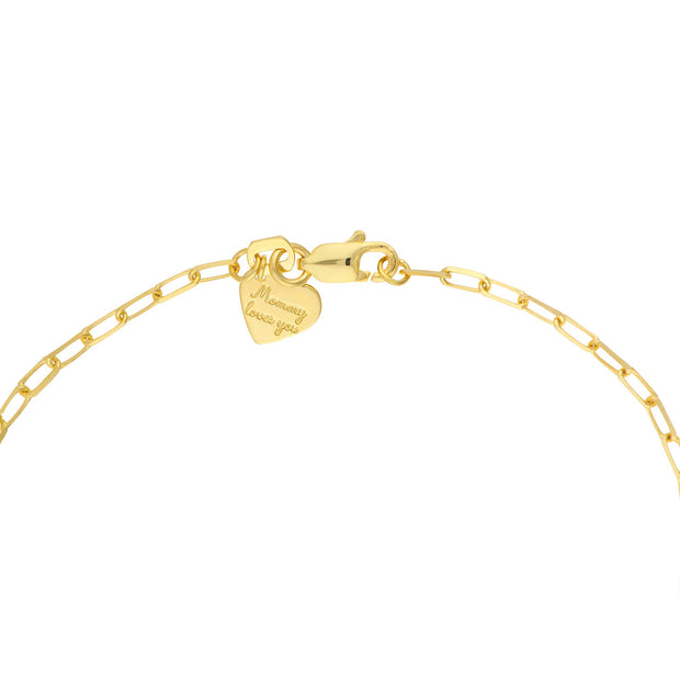 Kitty: Kids Armband, Katzen Charm, Paperclip Chain, 14 KT Gelbgold